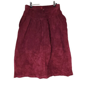 Vtg BHG Skirt Purple Sz 14 433 810 A Line Leather Suede Pockets Button